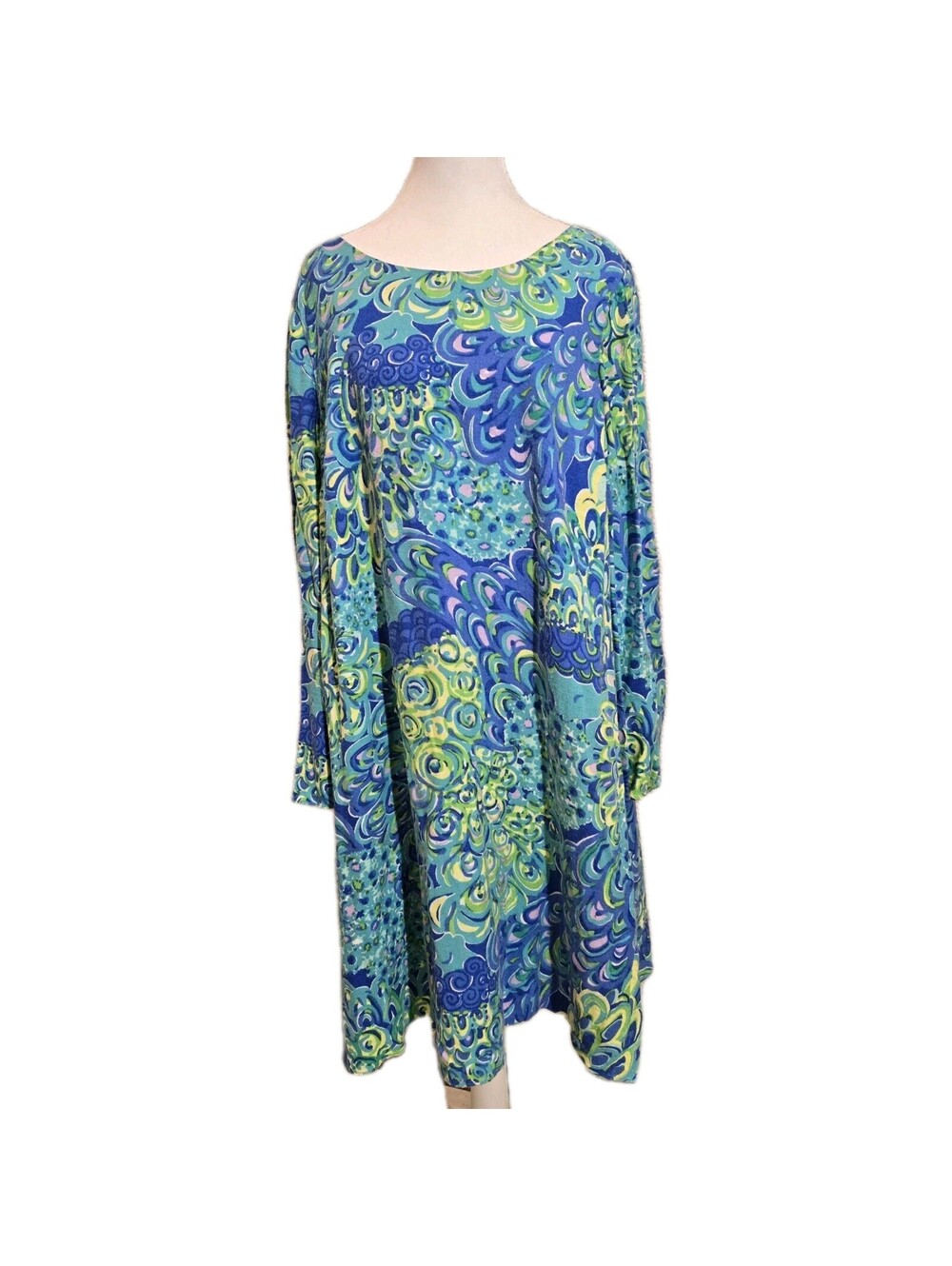 lilly pulitzer Colette Tunic Swing Dress Sz L Lilly's Lagoon Print Lined